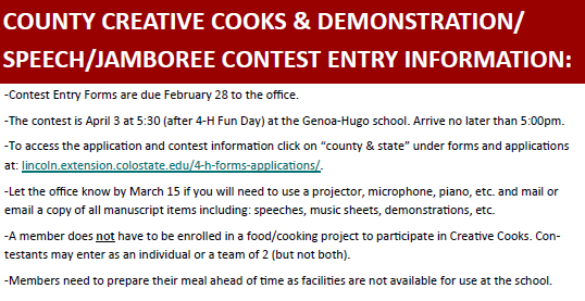Feb. creative cooks info.